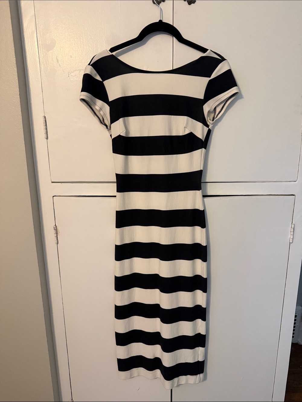 Zara Black and White Striped Midi Dress